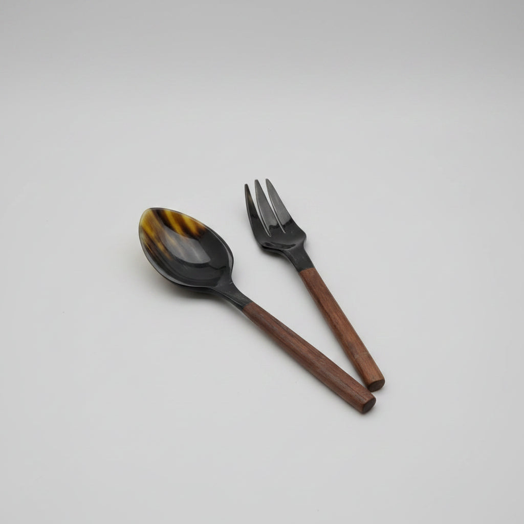 Couverts à salade en corne de zébu - 28 cm